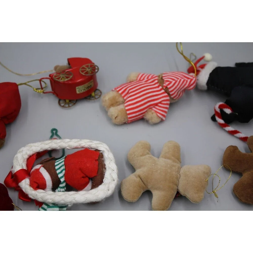 Vintage Teddy Bear MCM Christmas Decor Lot Of 10 Raincoat Penguin Pajamas Bows